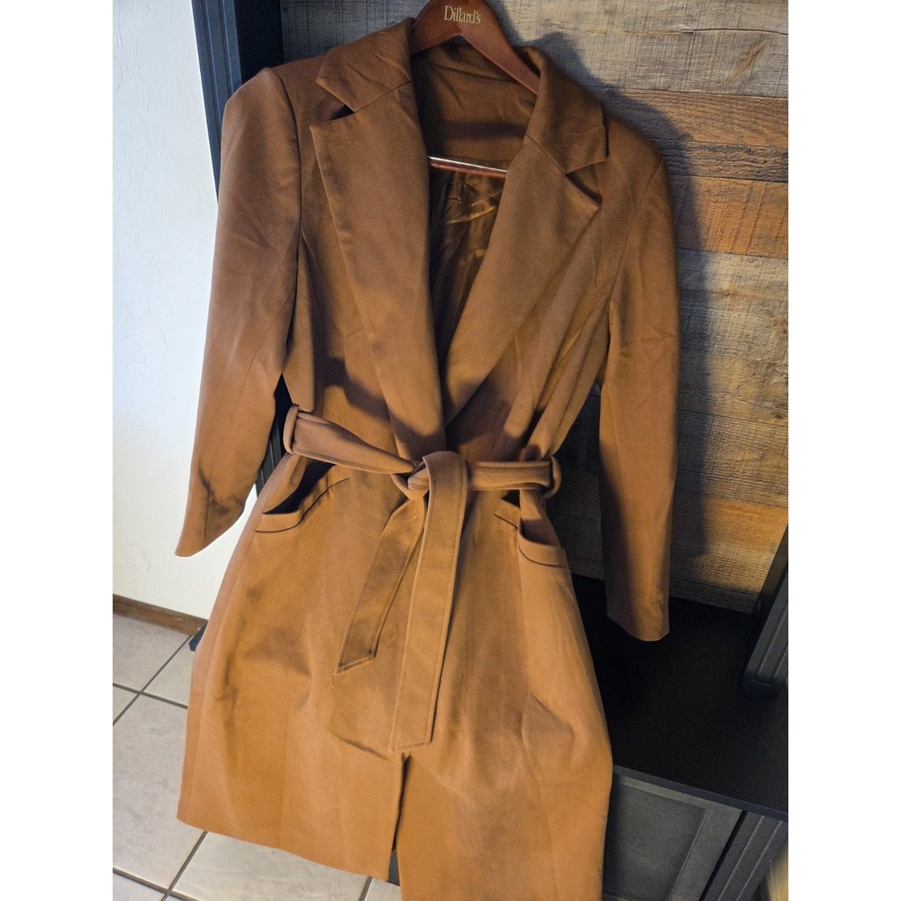 Faux Suede Camel Wrap Trench Coat, Classic, Preppy